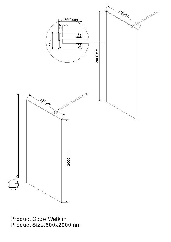 Душевая перегородка Vincea Walk-In 60 VSW-1H600CLBN