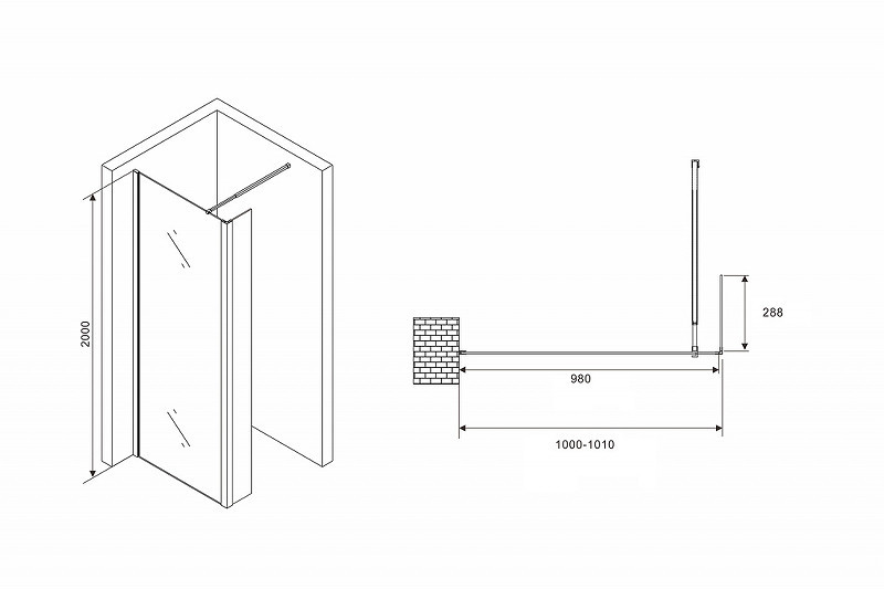Душевая перегородка Abber Immer Offen 100 AG66100B профиль Черный стекло прозрачное