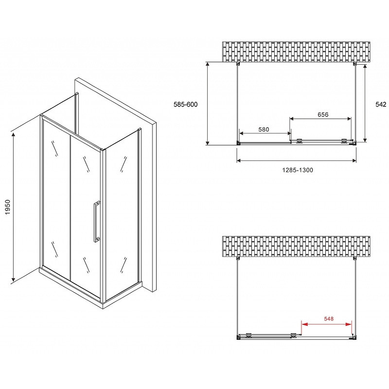 Душевой уголок Abber Schwarzer Diamant 130x60 AG30130BH-S60B-S60B профиль Черный стекло прозрачное