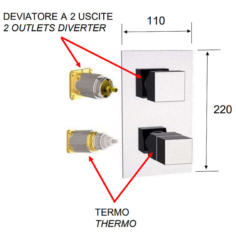 Смеситель для душа Remer Qubica Thermo QT92KB с термостатом