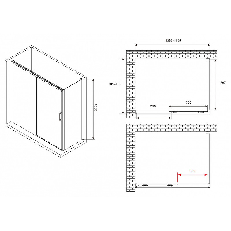 Душевой уголок Abber Komfort 140x90 AG93140-S92 профиль Хром стекло прозрачное