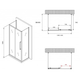 Душевой уголок Abber Schwarzer Diamant 140x60 AG30140BH-S60B-S60B профиль Черный стекло прозрачное