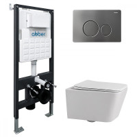 Комплект унитаза Abber Rechteck AC1201-AC0105-AC0121NG с сиденьем Микролифт и клавишей смыва цвет Никель
