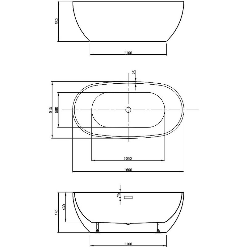 Акриловая ванна Vincea 160x81.5 VBT-408-1600