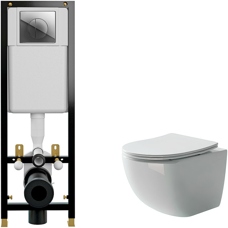 Комплект унитаза Ceramicanova Forma CN3009 с инсталляцией Cersanit Black 35 S-IN-BLACK-Cg-w с сиденьем Микролифт и клавишей смыва Хром