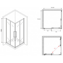 Душевой уголок Abber Schwarzer Diamant 80x80 AG02080BDTH профиль Черный стекло тонированное