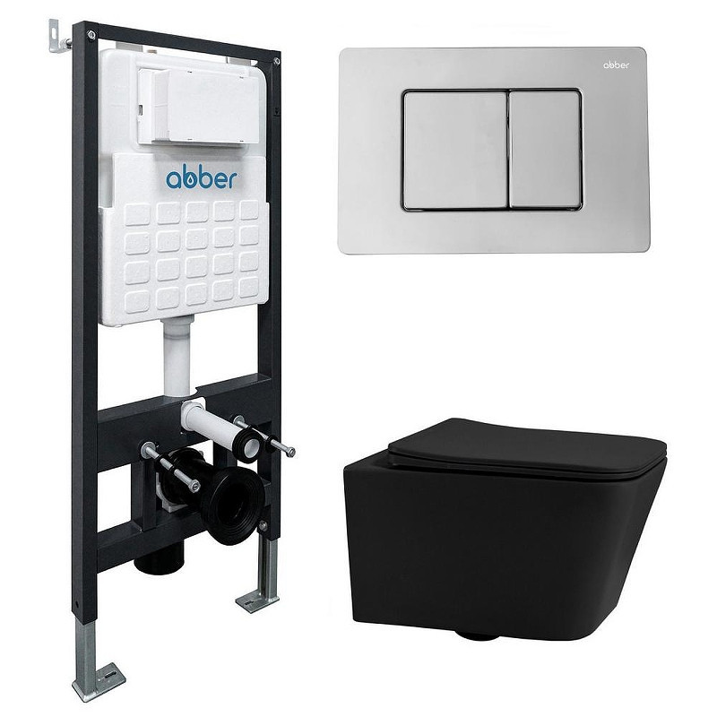 Комплект унитаза Abber Rechteck AC1201MB-AC0105-AC0120 с сиденьем Микролифт и клавишей смыва цвет Хром