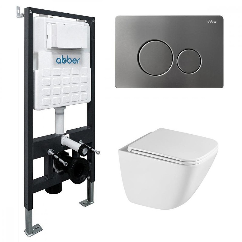 Комплект унитаза с инсталляцией Abber Rechteck AC1220TC-AC0105-AC0121NG цвет Белый с сиденьем Микролифт