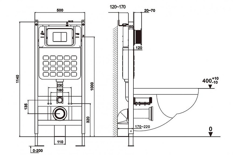 Комплект унитаза с инсталляцией Abber Rechteck AC1220TC-AC0105-AC0121NG цвет Белый с сиденьем Микролифт