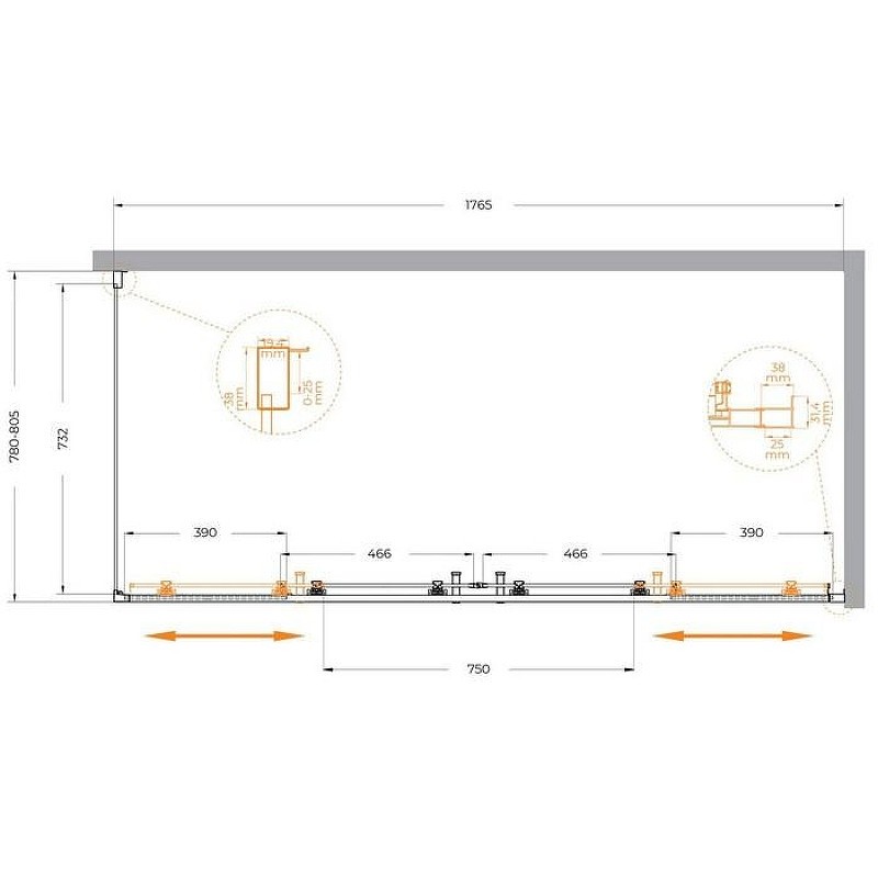 Душевой уголок Cezares Molveno 180x80 MOLVENO-AH-2/1-180/80-C-Cr-IV