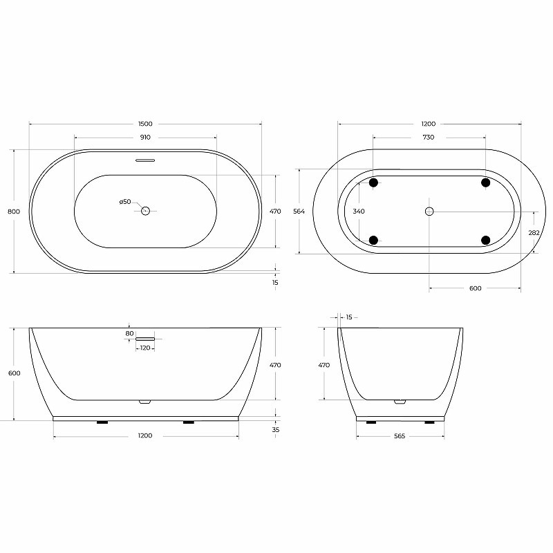 Акриловая ванна BelBagno 150x80 BB413-1500-800