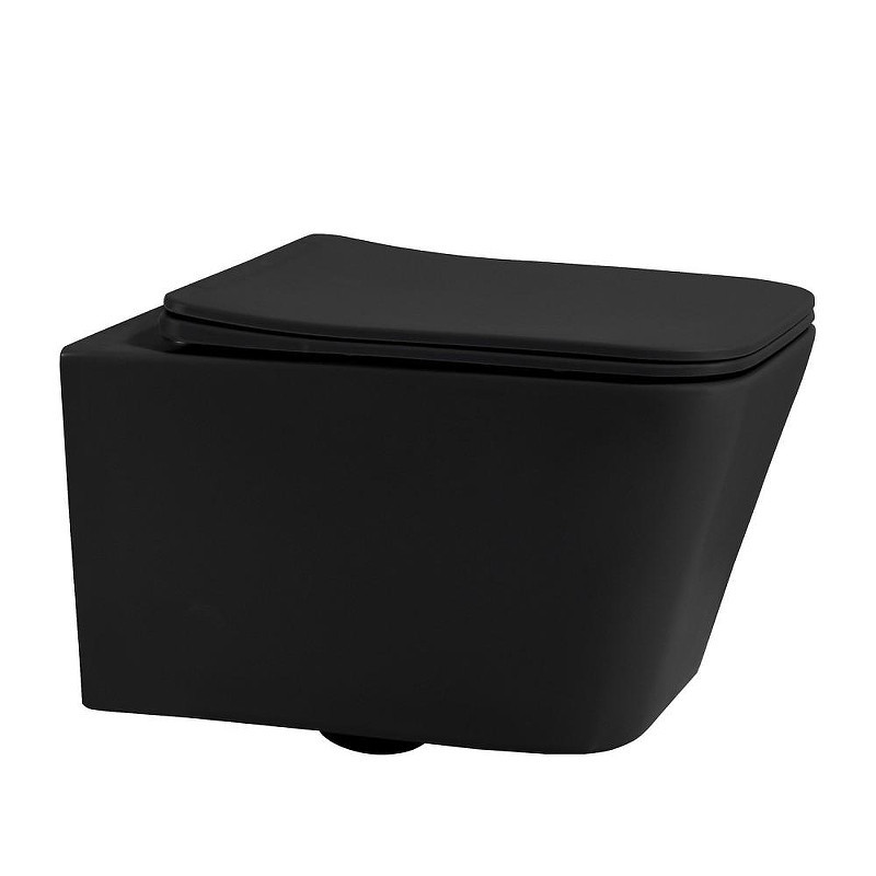 Комплект унитаза Abber Rechteck AC1201MB-AC0105-AC0120MB с сиденьем Микролифт и клавишей смыва цвет Черный матовый
